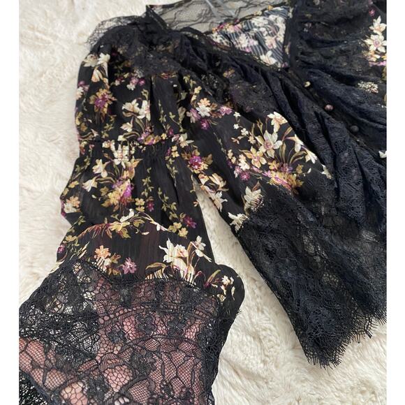 Anthropologie Black Lace Ruffle Floral Sheer Blouse - Picture 13 of 13